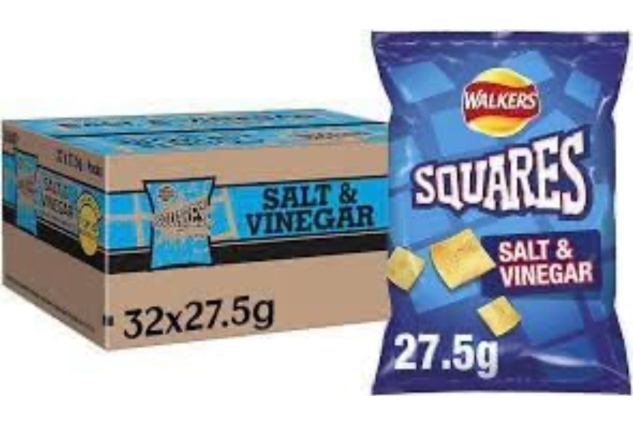 Walkers Squares Delicious Snacks 27.5g x Case of 32 Bags (Salt & Vinegar) Best Before Date 23/11/2024