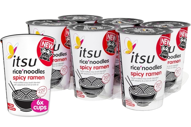 Itsu Spicy Ramen Rice Noodles – Vegan, Gluten-Free Instant Noodle Cups | Authentic Japanese Flavour | Low-Calorie, Quick & Easy Snack | Pack of 6 | Best Before Date 13/11/2024