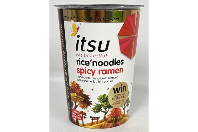 Itsu Spicy Ramen Rice Noodles – Vegan, Gluten-Free Instant Noodle Cups | Authentic Japanese Flavour | Low-Calorie, Quick & Easy Snack | Pack of 6 | Best Before Date 13/11/2024