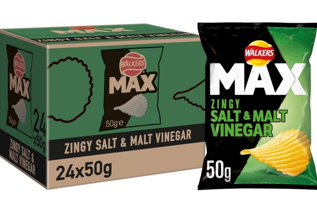 Walkers Max Zingy Salt & Malt Vinegar Ridged Crisps Case, 50g | Pack Of 24