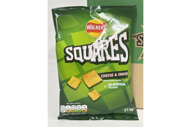 Walkers Squares Crisps Snack 27.5g X 32 Bags | CHEESE & ONION Flavour