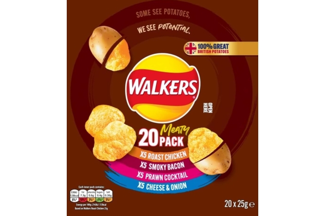 Walkers MEATY Variety Multipack Crisps Box 20 X 25g