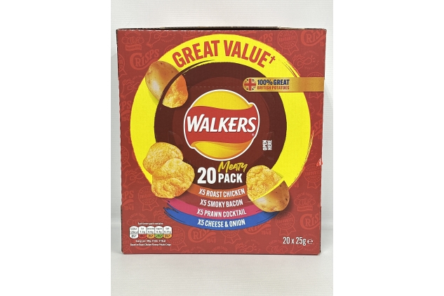 Walkers MEATY Variety Multipack Crisps Box 20 X 25g