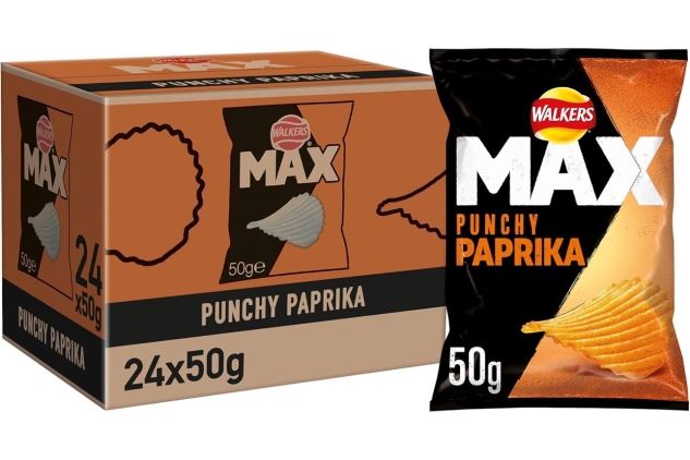 Walkers Max Paprika Crisps, 50g, Pack of 24