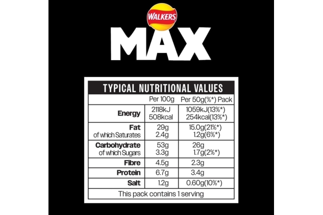 Walkers Max Paprika Crisps, 50g, Pack of 24