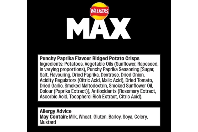 Walkers Max Paprika Crisps, 50g, Pack of 24