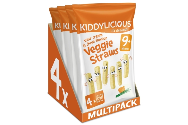 Kiddylicious Sour Cream & Chive Straws - Delicious Snacks for Kids - Suitable for 9+ Months - 4 Packs of 4 (16 Total)