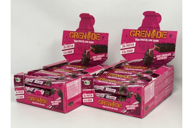 High Protein, Low Sugar DARK CHOCOLATE RASPBERRY Bar – 24 X 60g | Grenade Whey Protein Bars