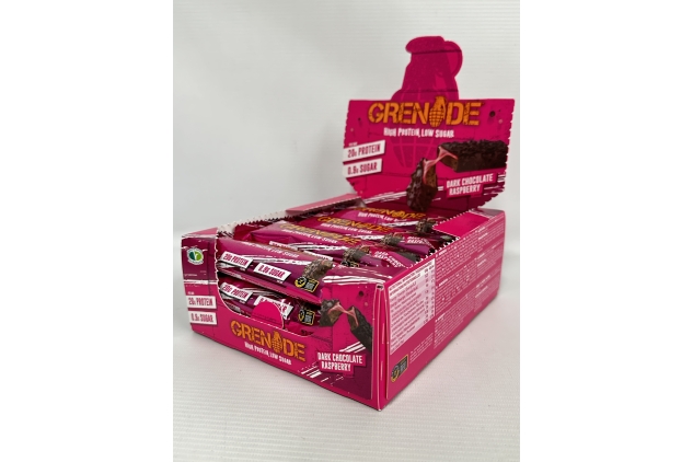 High Protein, Low Sugar DARK CHOCOLATE RASPBERRY Bar – 12 X 60g | Grenade Whey Protein Bars