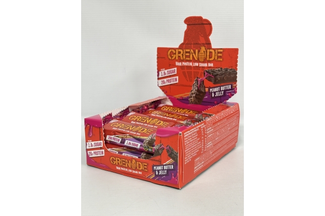 High Protein, Low Sugar PEANUT BUTTER & JELLY Bar – 24 X 60g | Grenade Whey Protein Bars