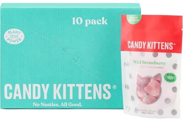 Candy Kittens Wild Strawberry Vegan Sweets (10x140g) – Fizzy, With Fruit Juice, Gourmet Vegan Gift | BULK BUY