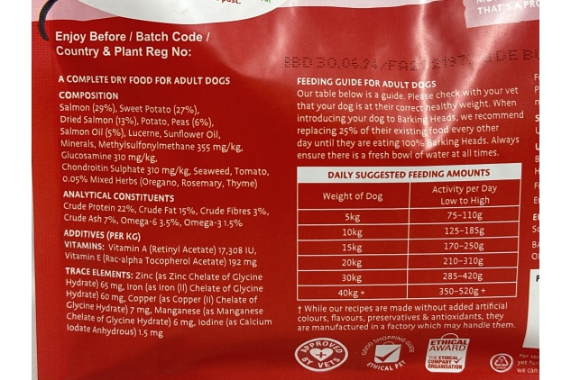 Barking Heads Dry Adult Dog Food Salmon 1kg