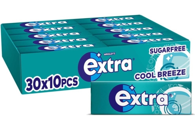 Wrigley's Extra Cool Breeze Chewing Gum, Mint Flavour, 30 Packs of 10 Pieces, Chewing Gum Bulk Pack, Sugar Free Gum With Xylitol (300 pieces)