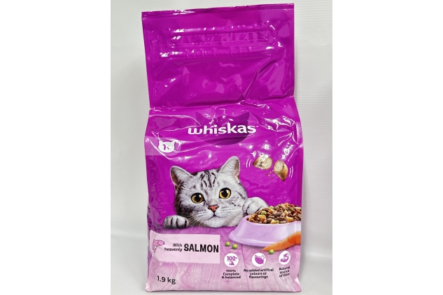 Whiskas Salmon Adult 1+ Dry Cat Food | Pack Of 4 X 1.9kg Bags