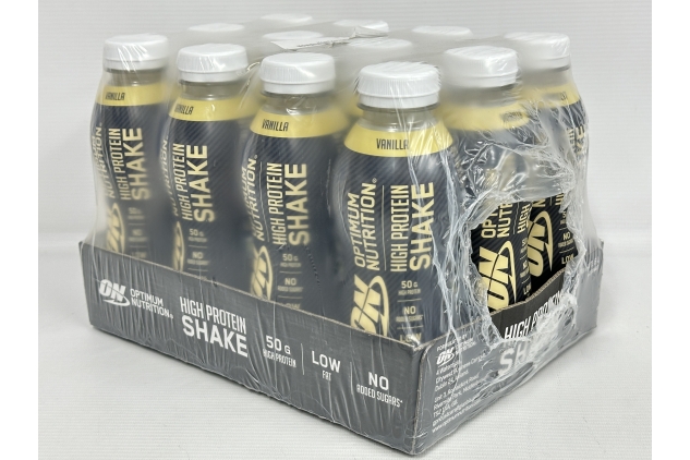 High Protein Shake Bottles by Optimum Nutrition – Ready-to-Drink, Low Fat, No Added Sugar, Vanilla Flavour, Healthy Post-Workout Snack, 12 x 500ml