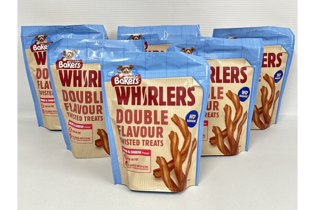 Bakers Whirlers Dog Treat Bacon and Cheese 130g, Pack of 6