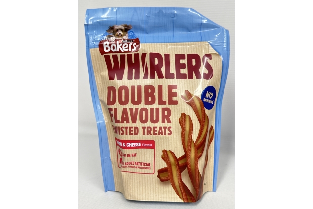 Bakers Whirlers Dog Treat Bacon and Cheese 130g, Pack of 6