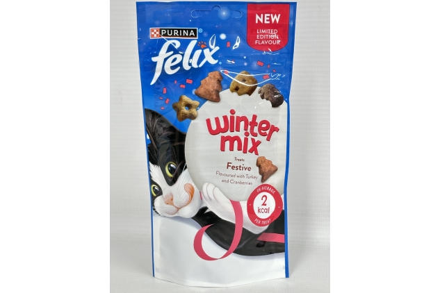 Felix Cat Treats Winter Mix Turkey & Cranberries Festive Snack 60g, Pack of 8