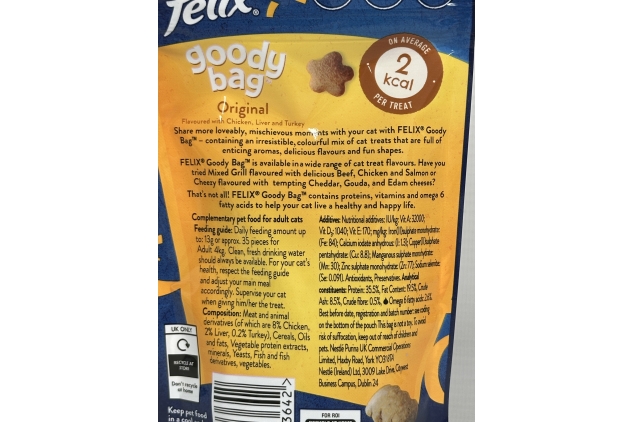 Felix Goody Bag Cat Treats 60g - Pack of 8 (The Original) Chicken, Liver, Turkey