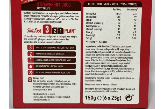 SlimFast STRAWBERRY CHOC Bars - Low Calorie Chocolate Snack, 60 x 25g Multipack