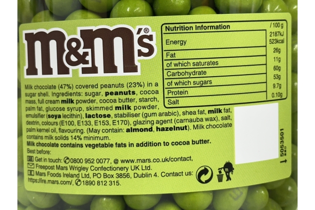 M&M's Peanut Chocolate ELECTRIC GREEN Colour Bulk Buy Sweets, 4kg Tub | Displays | Pick & Mix