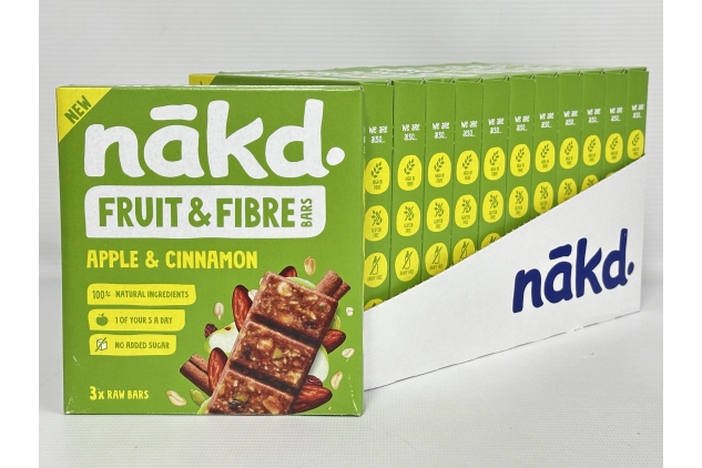 Nakd Apple & Cinnamon Fruit & Fibre Bars - Vegan, Gluten-Free, Healthy Snack, 36 x 44g