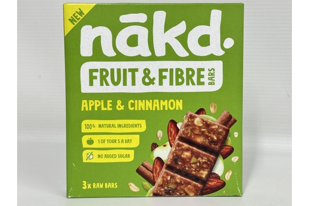 Nakd Apple & Cinnamon Fruit & Fibre Bars - Vegan, Gluten-Free, Healthy Snack, 36 x 44g