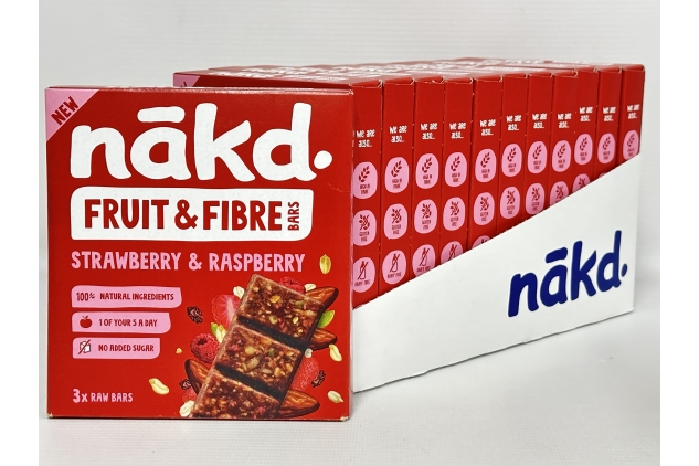 Nakd Strawberry & Raspberry Fruit & Fibre Bars - Vegan, Gluten-Free, 36 x 44g