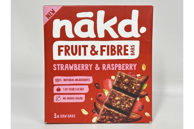 Nakd Strawberry & Raspberry Fruit & Fibre Bars - Vegan, Gluten-Free, 36 x 44g