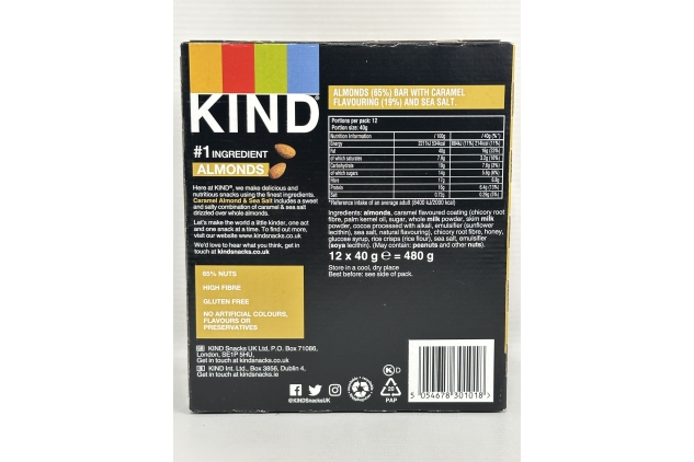 KIND Caramel Almond & Sea Salt Bars - Gluten-Free, High Fibre, No Artificial Additives, 12 x 40g Multipack