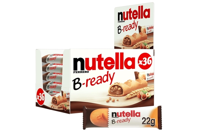 Nutella B-Ready Hazelnut Biscuit Snack Bars, Bulk Chocolate Gift, Wafer Filled with Hazelnut Spread and Cocoa, Pack of 36 x 22g