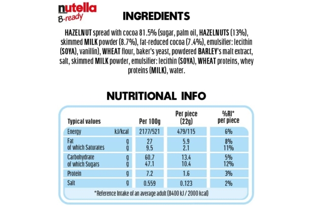 Nutella B-Ready Hazelnut Biscuit Snack Bars, Bulk Chocolate Gift, Wafer Filled with Hazelnut Spread and Cocoa, Pack of 36 x 22g