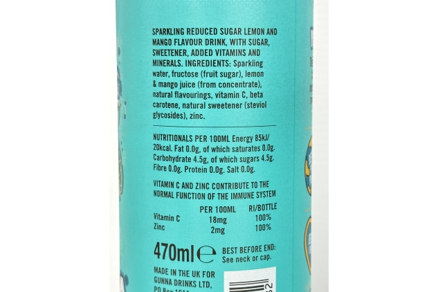 Tropical Mango Lemonade - Gunna Immune Boosting Fizzy Drink, Vegan, Natural Sparkling Soda, 470ml Aluminum Bottles (Pack of 12)