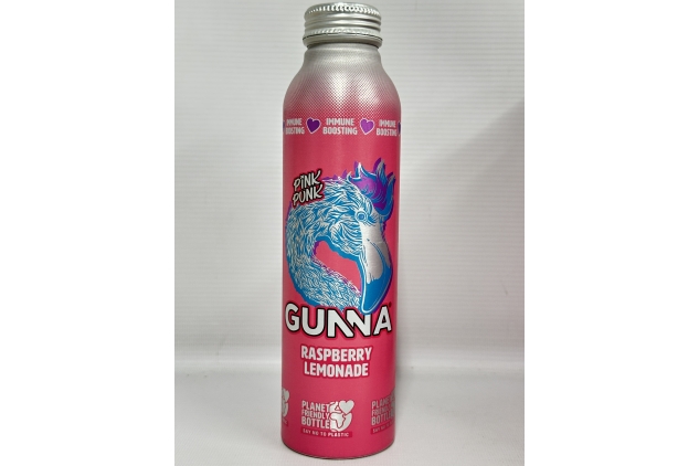 Raspberry Pink Lemonade - Gunna Immune Boosting Fizzy Drink, Vegan, Natural Sparkling Soda, 470ml Aluminium Bottles (Pack of 12)