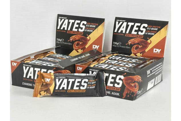 Whey Protein Bars | SALTED CARAMEL Flavour | 24 X 60g | 21.5g Protein Per Bar | NY Nutrition YATES