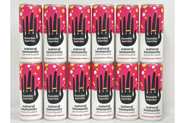 Humble Warrior Sparkling Botanical Drink | POMEGRANATE & HIBISCUS Flavour | 100% Natural, Low Sugar, Low Calorie, High in Vitamin C. 250ml Cans (Pack of 12)