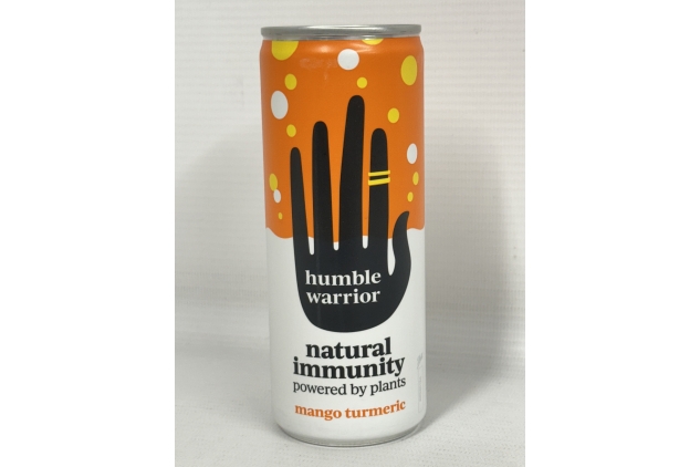 Humble Warrior Sparkling Botanical Drink | MANGO & TURMERIC Flavour | 100% Natural, Low Sugar, Low Calorie, High Vitamin C, 250ml (Pack of 24)