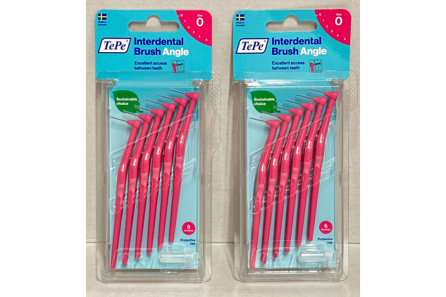 2 X TePe Angled 0.4mm Pink Interdental Brushes - Pack of 6