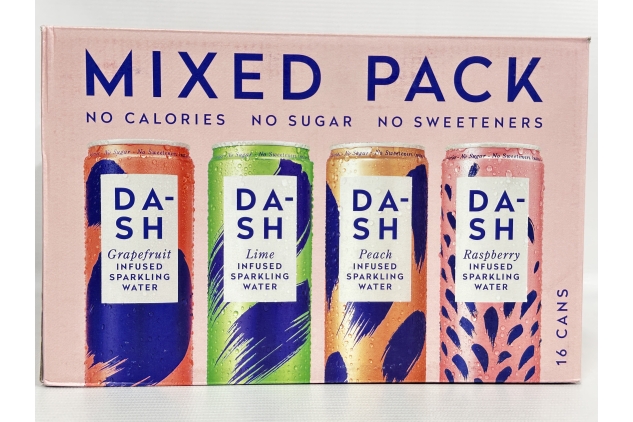 DASH Water Mixed Pack (16x330ml) – Sparkling Spring Water Drink | Infused with Wonky Fruit – Raspberry, Lime, Grapefruit & Peach