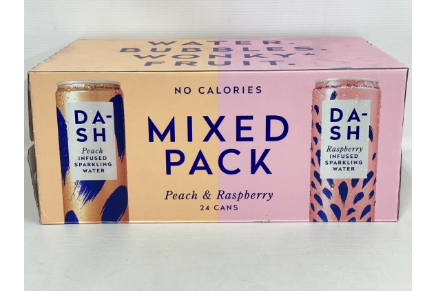 DASH Water Mixed Pack (24x330ml) – Sparkling Spring Water Drink | Infused with Wonky Fruit – PEACH & RASPBERRY Flavours