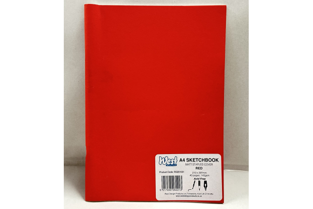 West A4 Kraft 140 GSM Matt Sketchbook Red 40 Pages 210 X 297mm