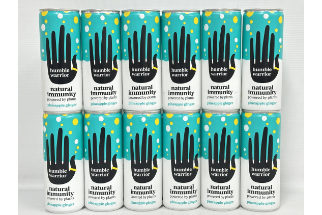 Humble Warrior Sparkling Botanical Drink | PINEAPPLE & GINGER | Low Sugar, Low Calorie, High Vitamin C, 250ml | Pack of 12