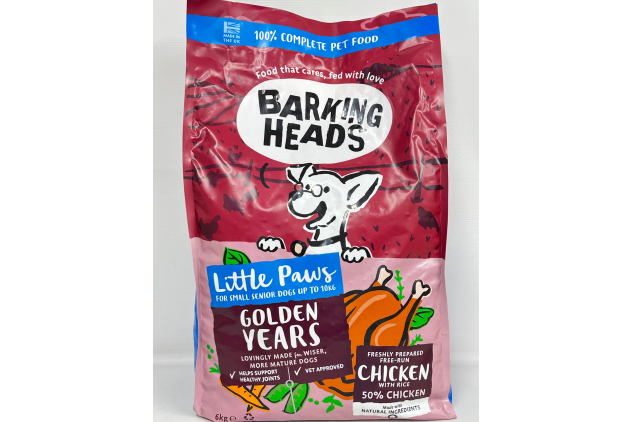 Barking Heads Little Paws Golden Years Dry Dog Food For Senior Dogs Up To 10kg | Chicken Flavour 6kg Bag