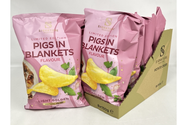 Pigs In Blankets Sausage & Bacon Flavour Crisps | 8 X 150g Sharing Bags | Signature Selection