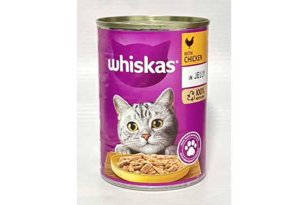 Whiskas 1+ Chicken in Jelly Pack of 12 x 400g Cans, Adult Cat Wet Food