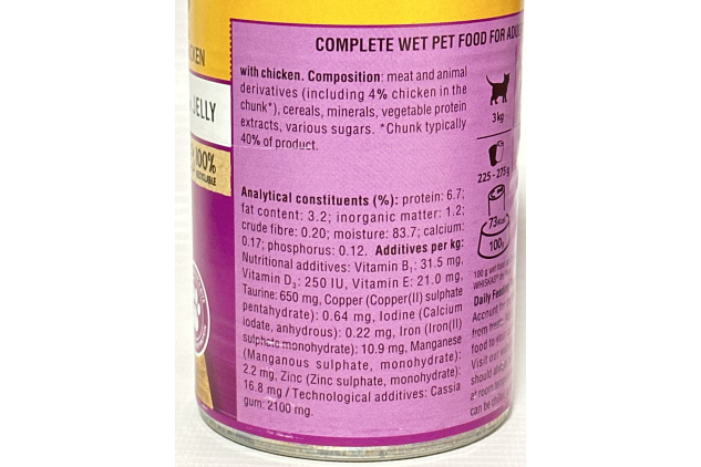 Whiskas 1+ Chicken in Jelly Pack of 12 x 400g Cans, Adult Cat Wet Food