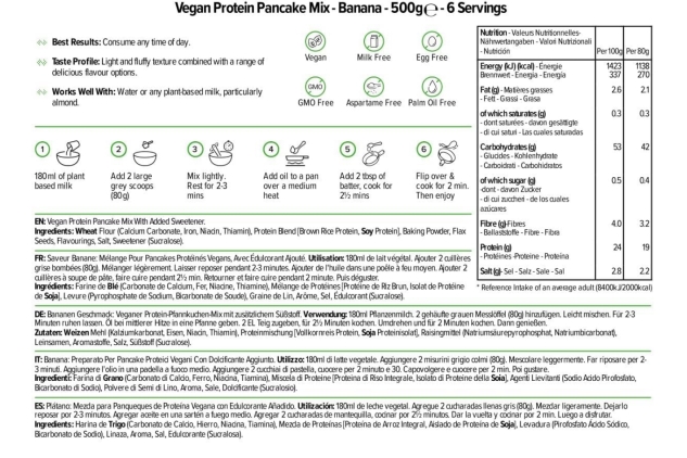 Protein Works Vegan Protein Pancake Mix | High Protein, Low Sugar | Plant-Based Breakfast with Slow-Release Carbs | Banana Pudding Flavour | 500g (6 Servings)