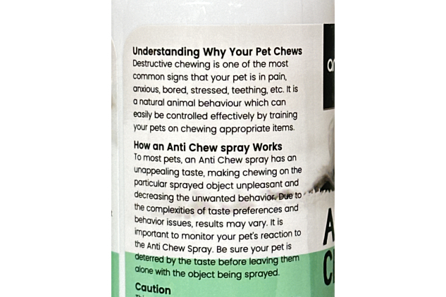 Anti-Chew Spray for Dogs & Cats – 250ml | Stops Chewing on Furniture & Rugs | Bitter, Non-Toxic & Stain-Free Formula