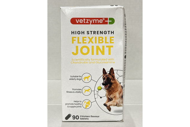 Vetzyme High Strength Flexible Joint Supplements for Senior Dogs (90 Tablets) - Hip and Joint Care with Chondroitin and Glucosamine, Tasty Chicken Flavour