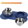 VIVAGLORY Dog Bowl Set 825ml Each Stainless Steel Dog Feeding Bowls with Non-Spill Skid Resistant Silicone Mat Navy Blue